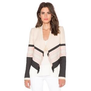 BCBGMAXAZRIA Crop Blazer Almond Blossom Combo Fringed Walker Jacket Womens XXS
